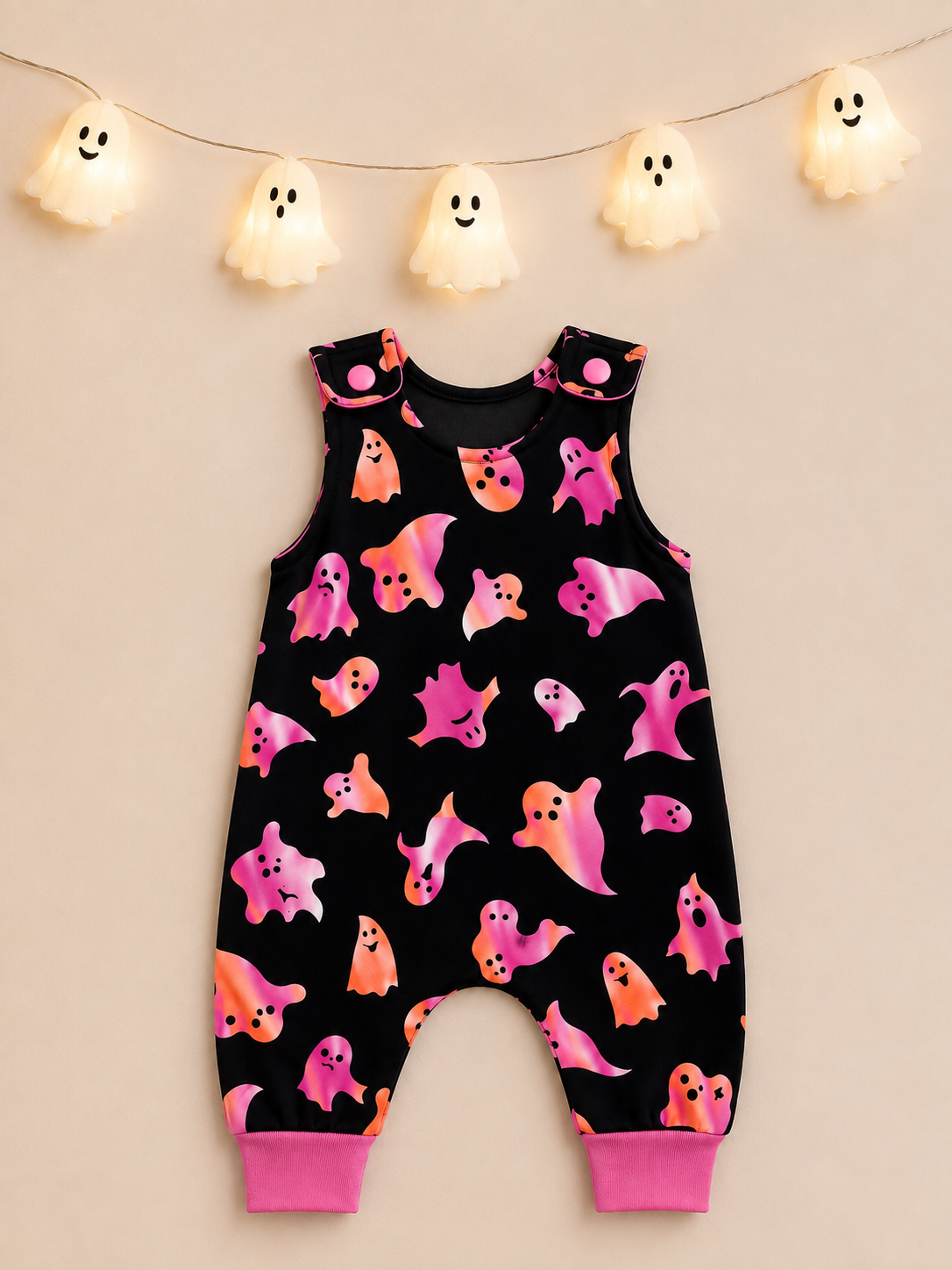 Pink ghost Halloween romper